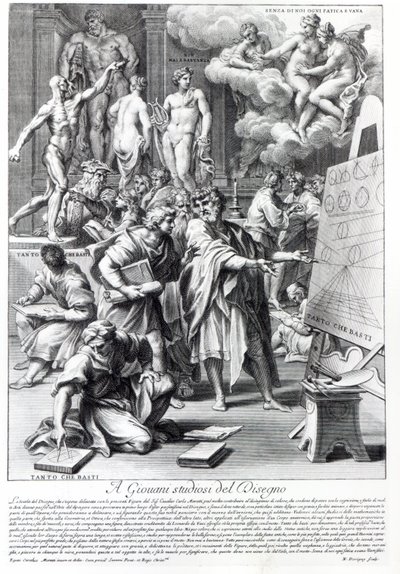 Allegoria di uno studio di design, inciso da Nicolas Dorigny da Carlo Maratta or Maratti